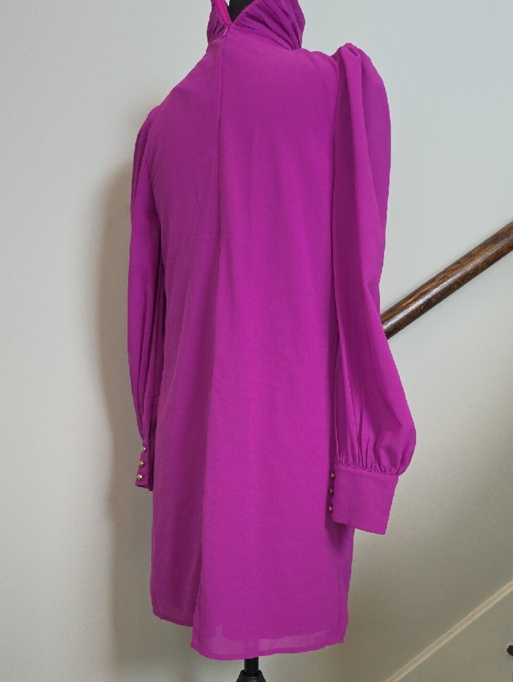 Women’s Fuchsia High-Neck Long Sleeve Dress - Picture 5 of 6